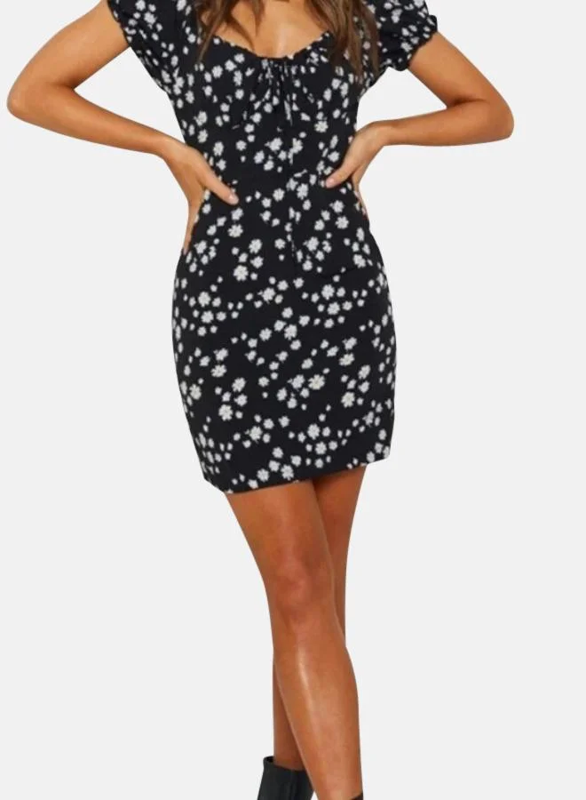 يونيكي Floral Printed Puff Slevee Sheath Dress
