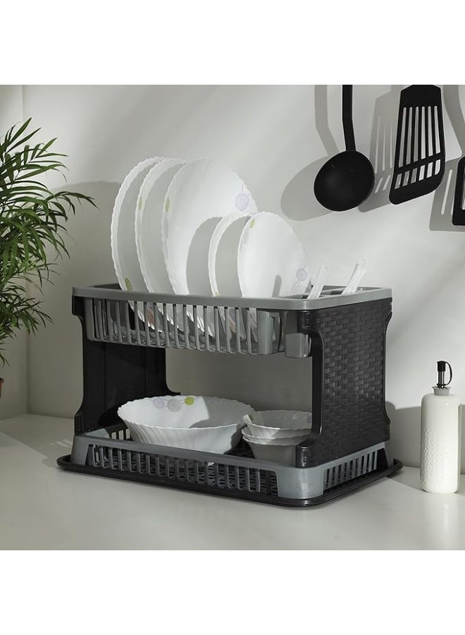 Royalford 2 Layer Rattan Dish Drainer High-Efficiency Compact Design Premium Quality Plastic Durable Construction Convenient Moving Multi Color Assorted Color Made In Turkey - Image 4