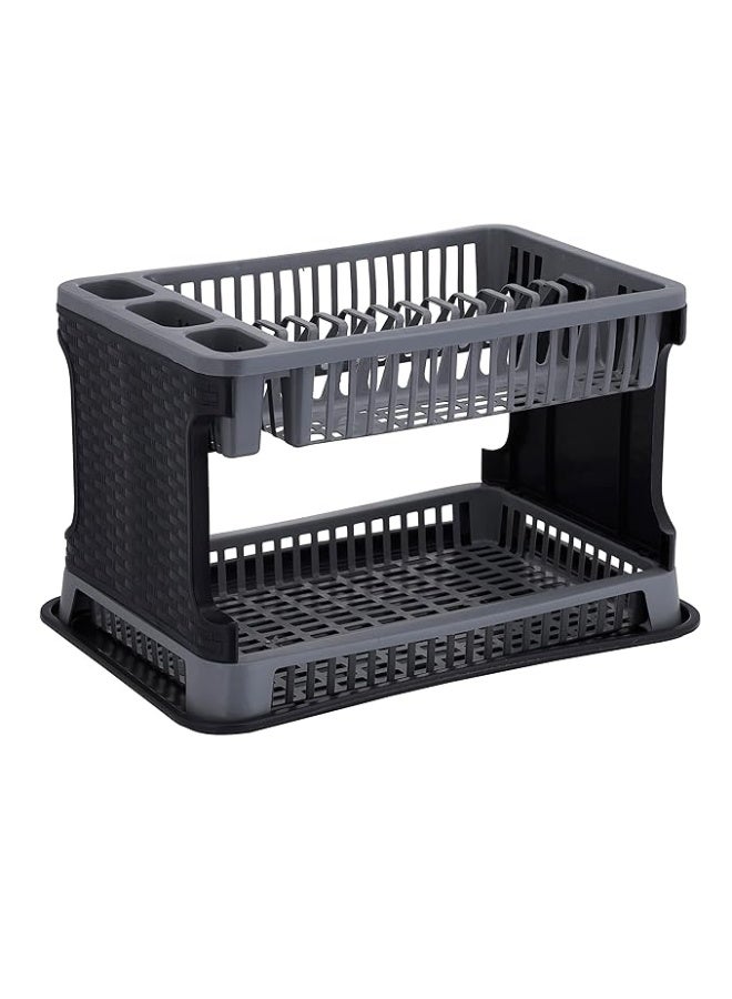 Royalford 2 Layer Rattan Dish Drainer High-Efficiency Compact Design Premium Quality Plastic Durable Construction Convenient Moving Multi Color Assorted Color Made In Turkey - Image 2