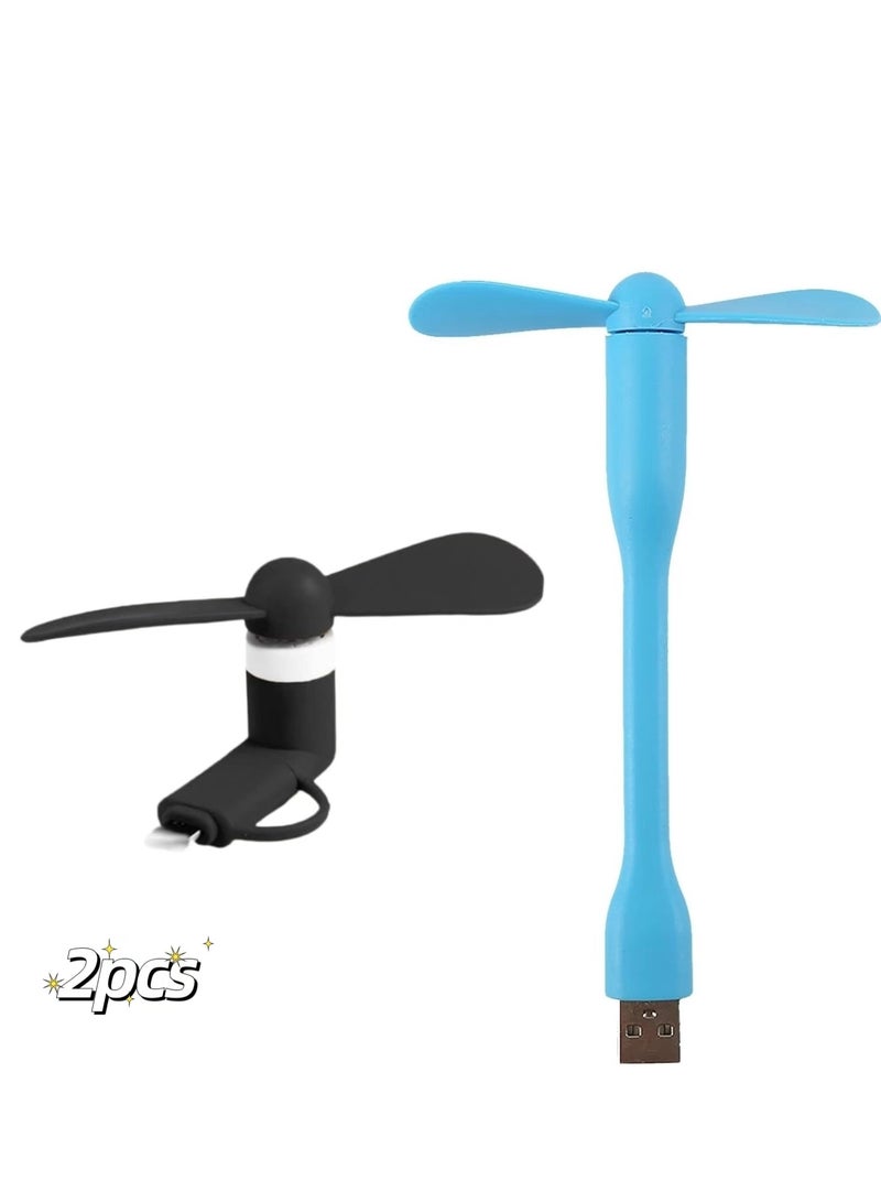 2pcs Mini Cell Phone Fan for iPhone - 2-in-1 Personal Portable Pocket Small Fan for Travel Outdoor Commuting, Mobile Phone Fan Plug in iPhone, iPad Micro USB Cellphone Accessories  - Image 1