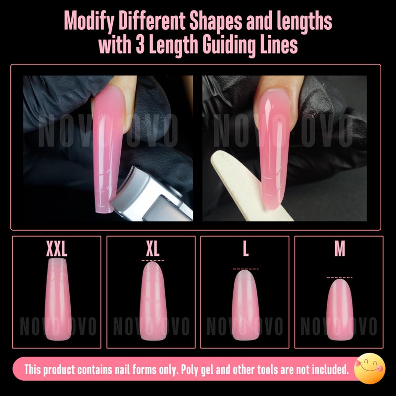 NOVO OVO Tapered Square (Sculpted) Nail Dual Forms for Poly Gel Extension with Guiding Line Inside, XL XXL Reusable Full Cover Acrylic Builder Hard Gel Polygel Molds x 15 sizes 150 Pcs - Image 5