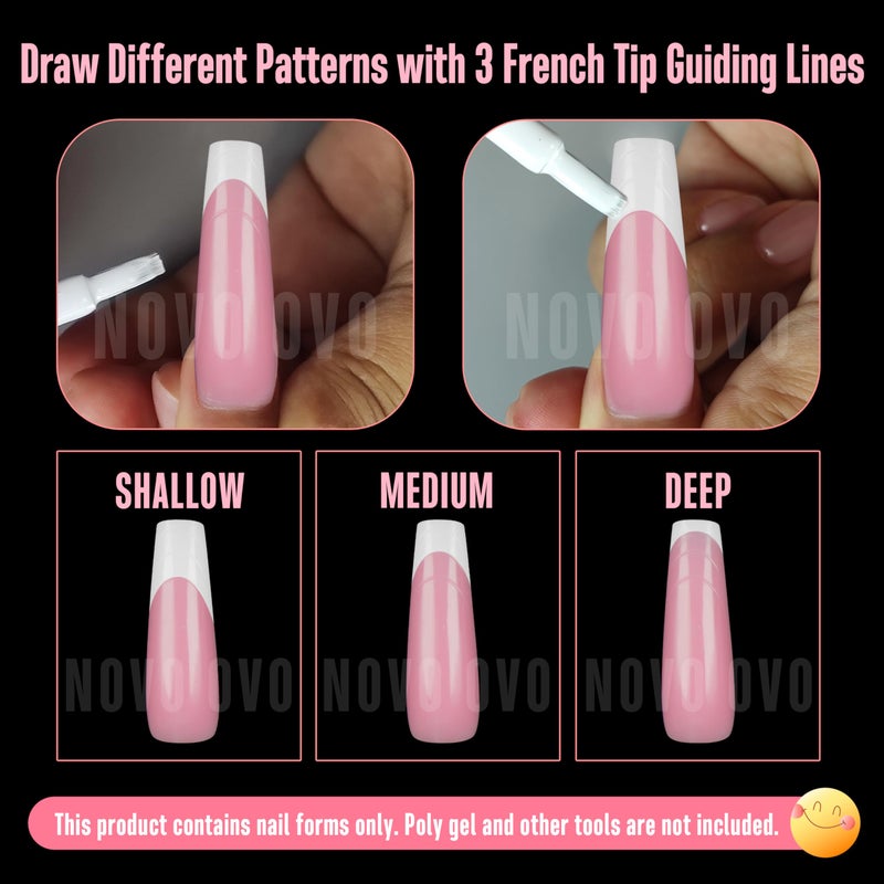 NOVO OVO Tapered Square (Sculpted) Nail Dual Forms for Poly Gel Extension with Guiding Line Inside, XL XXL Reusable Full Cover Acrylic Builder Hard Gel Polygel Molds x 15 sizes 150 Pcs - Image 4