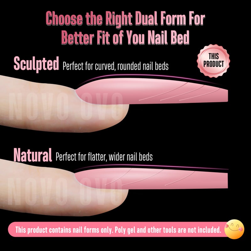 NOVO OVO Tapered Square (Sculpted) Nail Dual Forms for Poly Gel Extension with Guiding Line Inside, XL XXL Reusable Full Cover Acrylic Builder Hard Gel Polygel Molds x 15 sizes 150 Pcs - Image 3