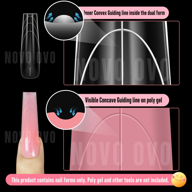 NOVO OVO Tapered Square (Sculpted) Nail Dual Forms for Poly Gel Extension with Guiding Line Inside, XL XXL Reusable Full Cover Acrylic Builder Hard Gel Polygel Molds x 15 sizes 150 Pcs - Image 2
