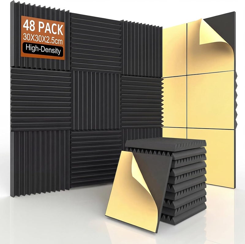AUSLET 48Pack Acoustic Foam Panels, Sound Proofing & Soundproofing Wedge Shape, High Density Acoustic Foam, 30 x 30 x 2.5 cm, Sound Absorbing Panels for Studio, Home Office & Recording Room - Image 1