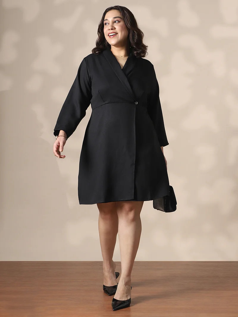 globus  Globus Gloplus Women Black Shawl Lapel Plus Size Mini Workwear Blazer Dress for Women | Best Price UAE