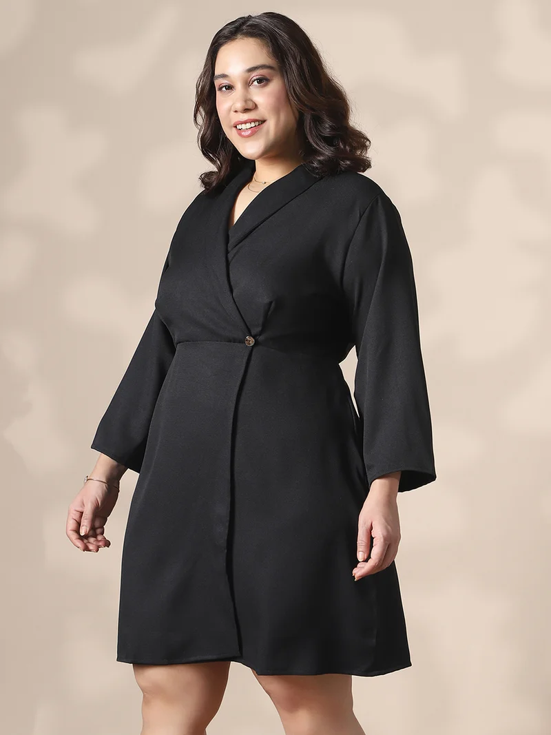globus  Globus Gloplus Women Black Shawl Lapel Plus Size Mini Workwear Blazer Dress for Women | Best Price UAE