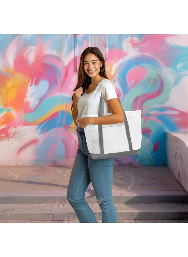 DALIX 23" Premium 24 oz. Cotton Canvas Shopping Tote Bag (Gray) - Image 4