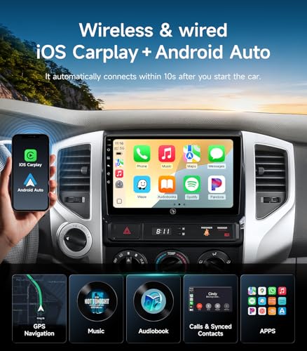 AINAVIGO 9" Car Stereo Radio for Toyota Tacoma 2005-2015 | Wireless CarPlay Android Auto | 5G WiFi GPS Navigation | IPS HD Touchscreen | Bluetooth/FM/SWC | Plug & Play with 1080P Backup Camera - Image 3