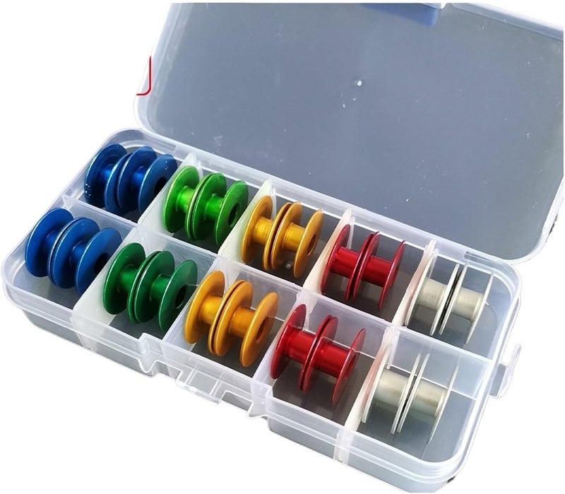 Sewing Bobbins 100PCS Spring Bobbin Case Colorful Aluminum Bobbins Accessories for Industry Sewing Machine Flat Car(5color bobbins Set) - Image 1
