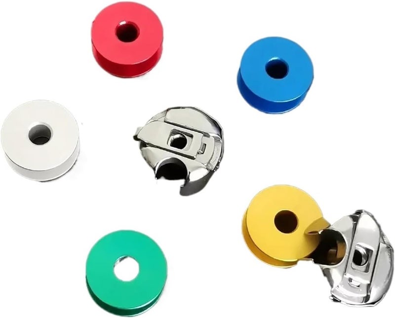Sewing Bobbins 100PCS Spring Bobbin Case Colorful Aluminum Bobbins Accessories for Industry Sewing Machine Flat Car(5color bobbins Set) - Image 2