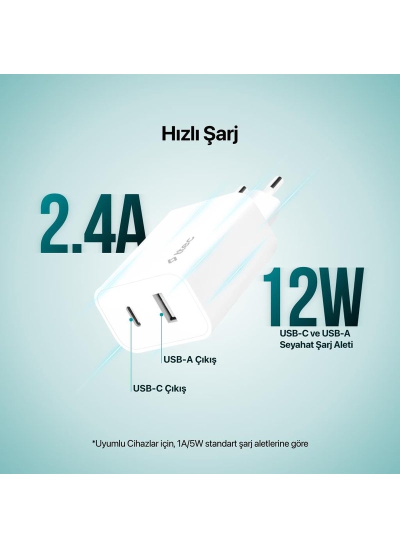 TTec - Charging Current Protected 2.4A/12W Usb-C and Usb-A Charger Huawei Samsung Xiaomi Iphone Charging Head - Image 1