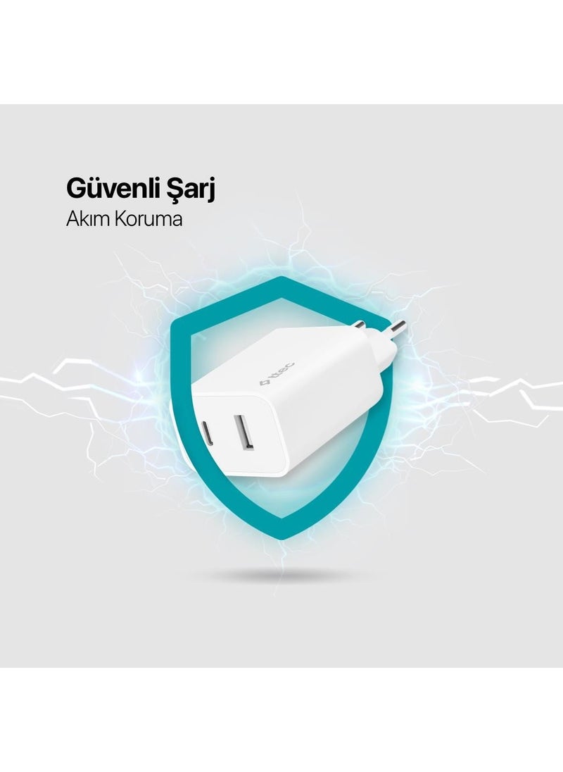 TTec - Charging Current Protected 2.4A/12W Usb-C and Usb-A Charger Huawei Samsung Xiaomi Iphone Charging Head - Image 1