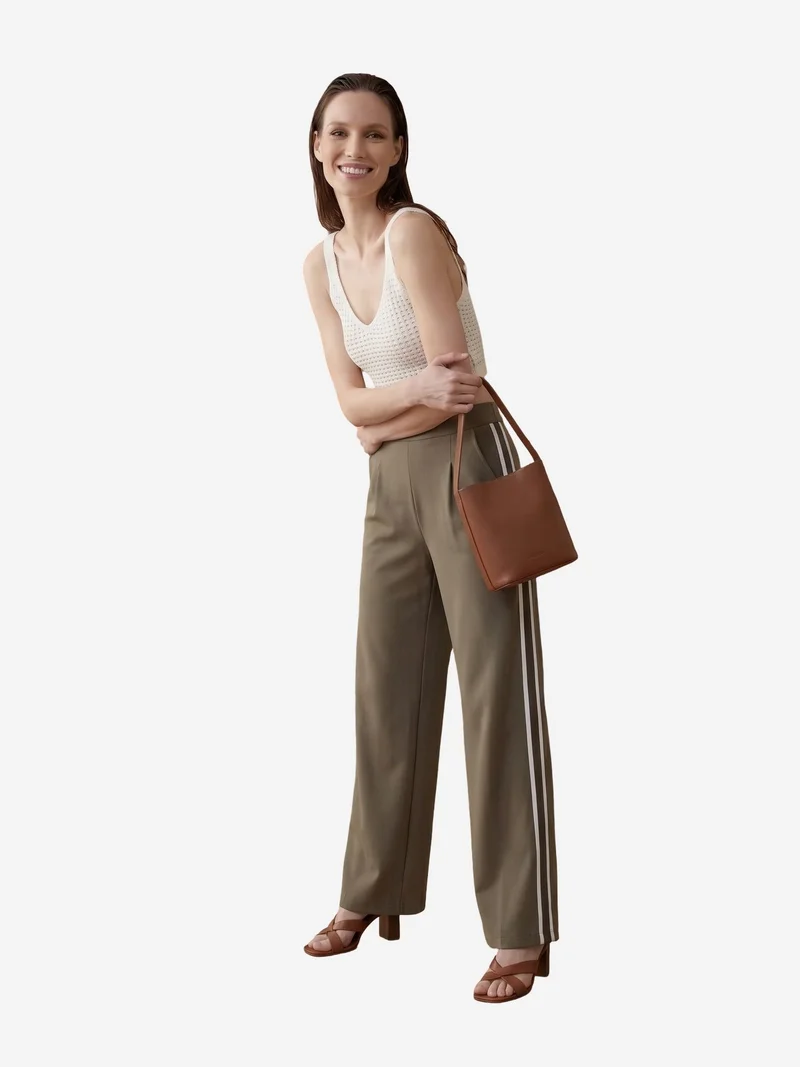 My Fashion Khaki Green MY FASHION High-Waist Pleated Wide-Leg Trousers for Women | Best Price UAE