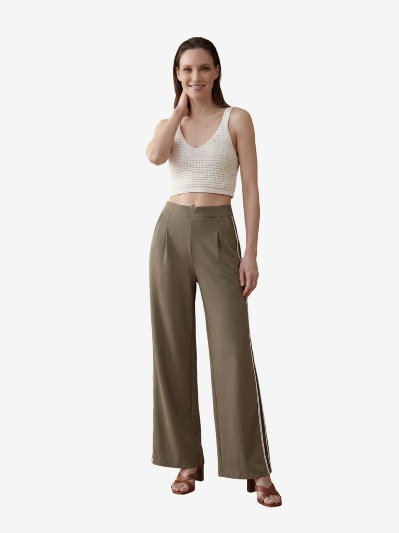 My Fashion Khaki Green MY FASHION High-Waist Pleated Wide-Leg Trousers for Women | Best Price UAE