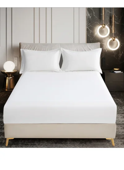 Donetella Bedding Fitted Sheet - Fits 180x200 Cm For King Bed - 3 Pcs (1 Fitted Sheet and 2 Pillowcases) - 35 Cm Deep Pocket - Solid Bed Sheet