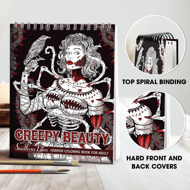 SOUTHERN LOTUS Creepy Beauty Coloring Book Wirebound for Adults Women Girls Seniors Family with Horror Illustrations Holiday Birthday Art Lover Gifts Relieve Stress Relaxation Mindfulness  - Image 2