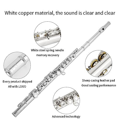 Cadway New C Flutes Closed Hole 16 Keys Flute for Beginner Flute Instrument with Cleaning Kit, Stand, , Gloves, Tuning Rod,Carrying Case, Nickel (Nickel) - Image 3