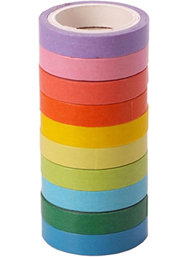 إيروريكس 10 لفات من شريط لاصق ملون بألوان قوس قزح، شريط واشي لاصق، شريط واشي مزخرف للأطفال، فنون وحرف يدوية، سجل القصاصات، ديكور، ترميز، لوازم تعليمية - Image 1