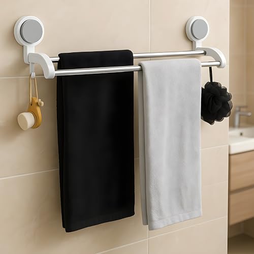Boniry Self Adhesive Towel Holder | Bathroom Hanger Without Drilling | Strong Suction Wall Mount | Space-Saving Towel Bar for Kitchen or Bathroom, Easy Installation, Durable Design (2 Bars) - Image 1