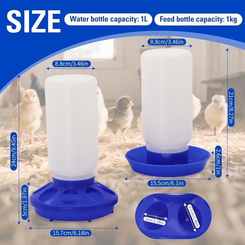 Abustle pig Chick Feeder and Waterer Set Kit-No Waste Baby Chick Starter Kit with 1L Chicken Water Dispenser and 1kg Feeder for Poultry and Baby ,Plastic Chicken Coop Accessories (Blue, M) - Image 2