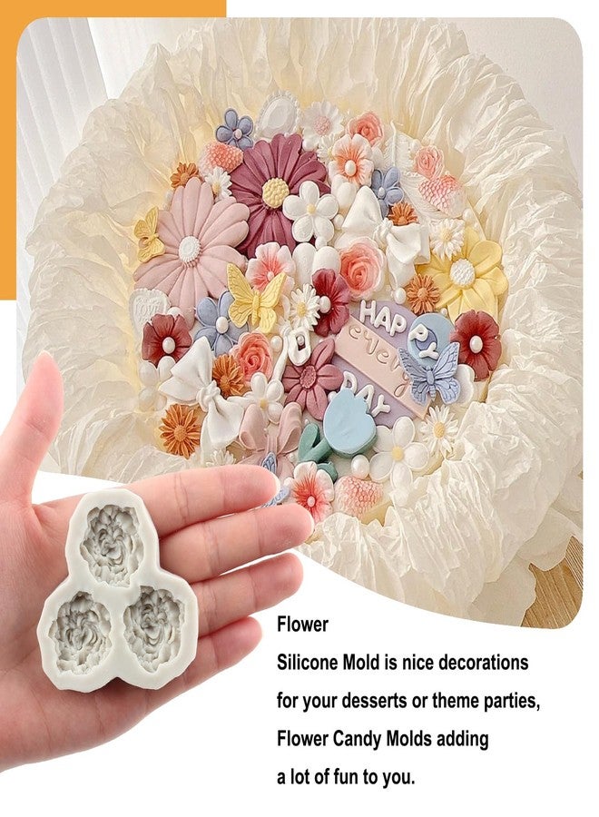 Sijiangmold Frangipani Plumeria Flower Silicone Mold Peony Flower Fondant Molds Pansy Flower Mold For Cupcake Topper Cake Decorating Chocolate Candy Polymer Clay Gum Paste Set Of 4 - Image 3