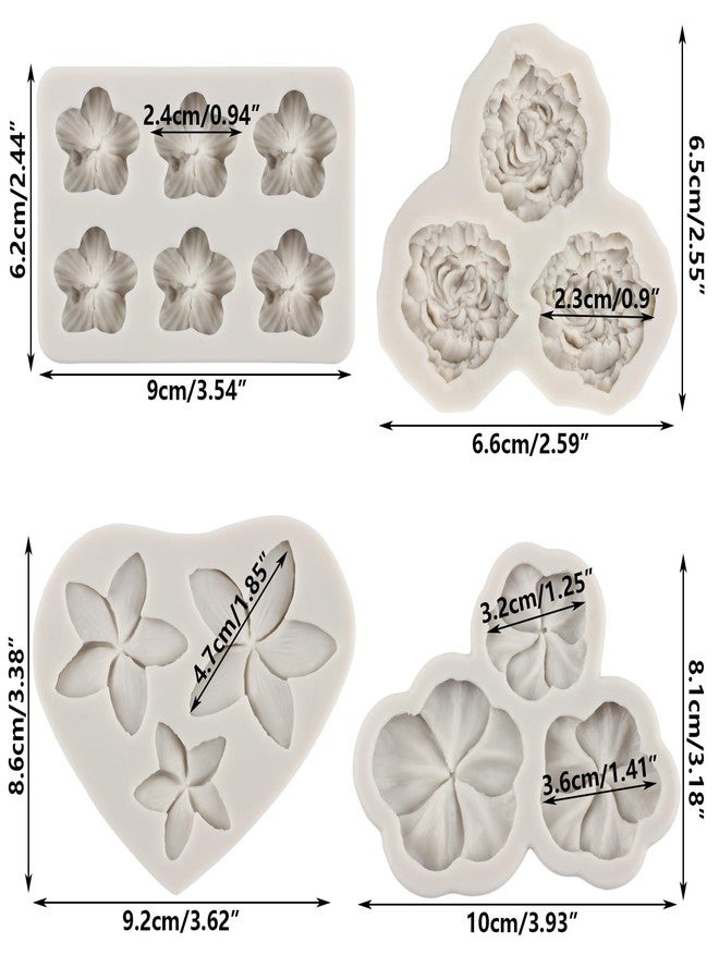 Sijiangmold Frangipani Plumeria Flower Silicone Mold Peony Flower Fondant Molds Pansy Flower Mold For Cupcake Topper Cake Decorating Chocolate Candy Polymer Clay Gum Paste Set Of 4 - Image 2
