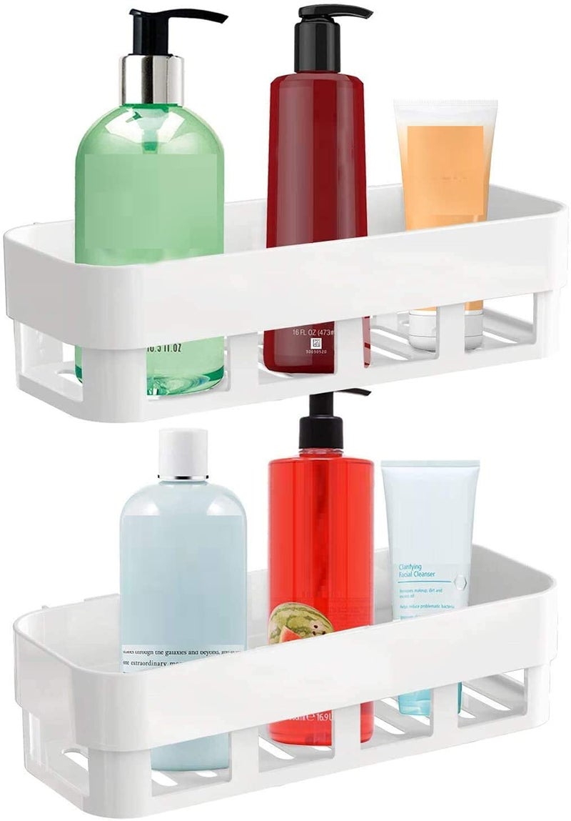 JEEJEX Kitchen Shelf Storage Rack Self Adhesive Traceless Rectangular Box Storage Organizer Plastic Hanging Toilet Bathroom Kitchen Desktop Wall Mount No Driling Required(Material-plastic,Color-White) - Image 2