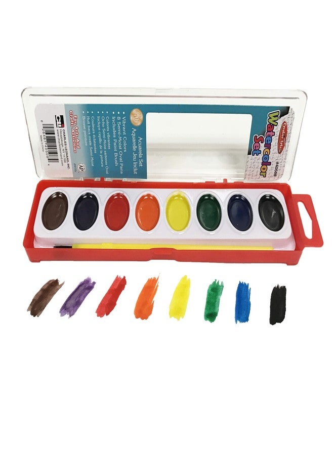 Charles Leonard, Inc. Semi-Moist Watercolor Paint Set, Oval Pan with Brush, 8 Assorted Colors, 1 Set - Image 2