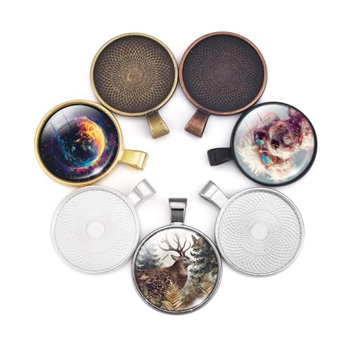 LANBEIDE 70 Pieces 7 Colors Pendant Trays Round Bezel Blanks for Jewelry Making, Metal Alloy Cabochon Round Dome-25 mm/1 inch Diameter (Colorful) for Crafting DIY Photo Pendant - Image 3