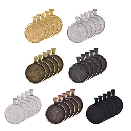 LANBEIDE 70 Pieces 7 Colors Pendant Trays Round Bezel Blanks for Jewelry Making, Metal Alloy Cabochon Round Dome-25 mm/1 inch Diameter (Colorful) for Crafting DIY Photo Pendant - Image 1