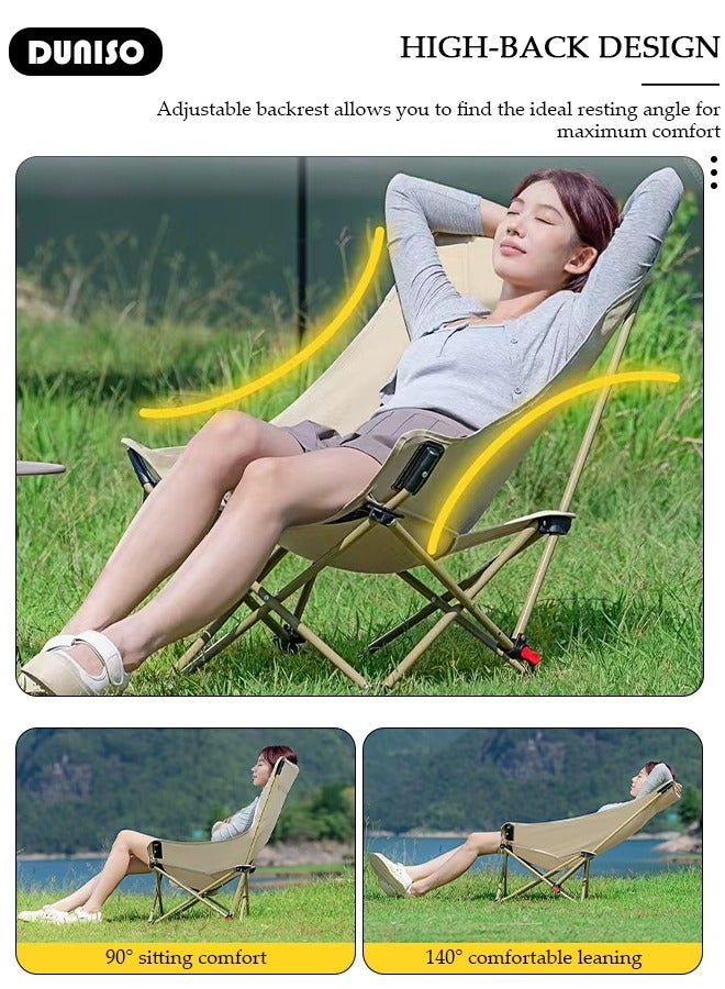 DUNISO كرسي تخييم قابل للطي عالي التحمل مع جيوب جانبية وحقيبة حمل، كرسي سمك حديقة من قماش أوكسفورد، كرسي استرخاء خارجي للصيد، التخييم، النزهات، حفلات الشواء، الشاطئ والأنشطة الخارجية - Image 2