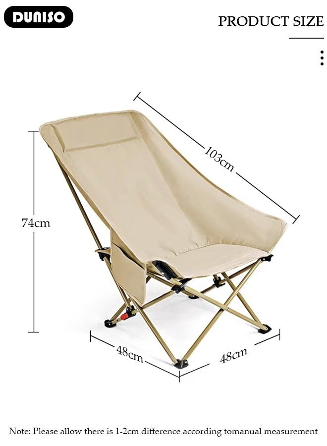 DUNISO كرسي تخييم قابل للطي عالي التحمل مع جيوب جانبية وحقيبة حمل، كرسي سمك حديقة من قماش أوكسفورد، كرسي استرخاء خارجي للصيد، التخييم، النزهات، حفلات الشواء، الشاطئ والأنشطة الخارجية - Image 4