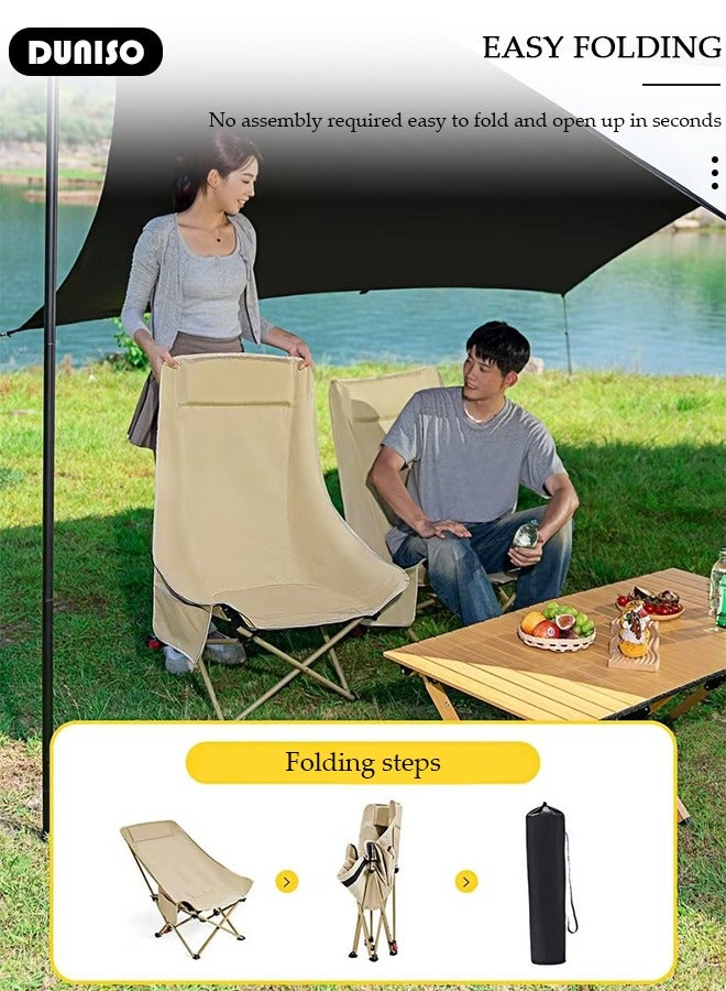 DUNISO كرسي تخييم قابل للطي عالي التحمل مع جيوب جانبية وحقيبة حمل، كرسي سمك حديقة من قماش أوكسفورد، كرسي استرخاء خارجي للصيد، التخييم، النزهات، حفلات الشواء، الشاطئ والأنشطة الخارجية - Image 3