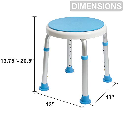 Vaunn Medical Tool-Free Assembly Adjustable Swivel Shower Stool Seat Bench with Anti-Slip Rubber Tips for Safety and Stability - Image 4