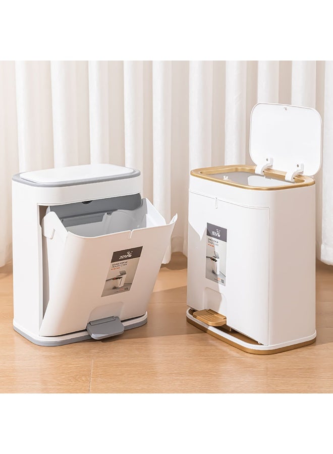 Pedal Trash Can, 12L Plastic Waste Bin with Press Lid & Foot Pedal, Large Capacity Garbage Bin for Kitchen Bathroom Bedroom Living Room, TG3990 (White)  - Image 3