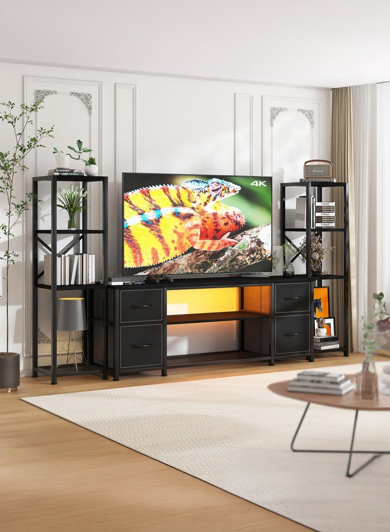 يانارا طاولة تلفزيون لشاشات حتى 55 بوصة – وحدة ترفيه مع رفوف تخزين مفتوحة، طاولة وحدة وسائط مع رف لمكبر الصوت، باللون الأسود، لغرفة المعيشة وغرفة النوم - Image 1