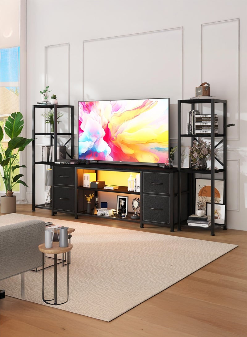 يانارا طاولة تلفزيون لشاشات حتى 55 بوصة – وحدة ترفيه مع رفوف تخزين مفتوحة، طاولة وحدة وسائط مع رف لمكبر الصوت، باللون الأسود، لغرفة المعيشة وغرفة النوم - Image 2