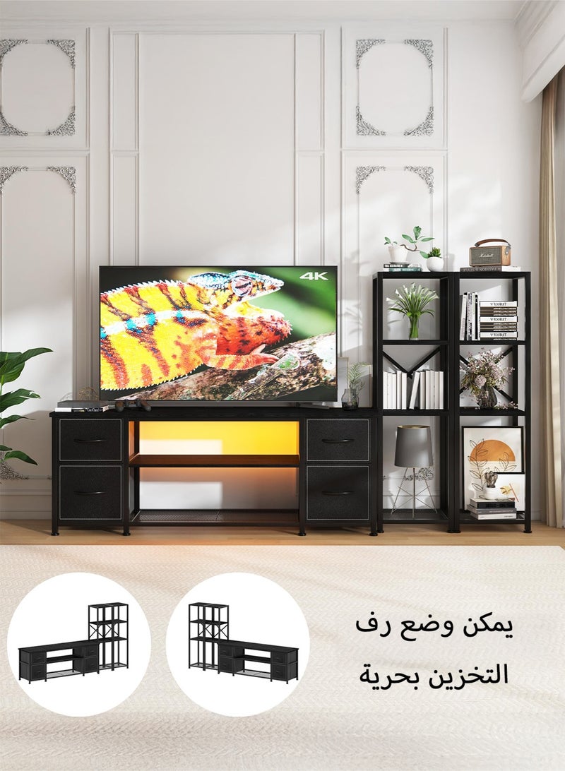 يانارا طاولة تلفزيون لشاشات حتى 55 بوصة – وحدة ترفيه مع رفوف تخزين مفتوحة، طاولة وحدة وسائط مع رف لمكبر الصوت، باللون الأسود، لغرفة المعيشة وغرفة النوم - Image 4