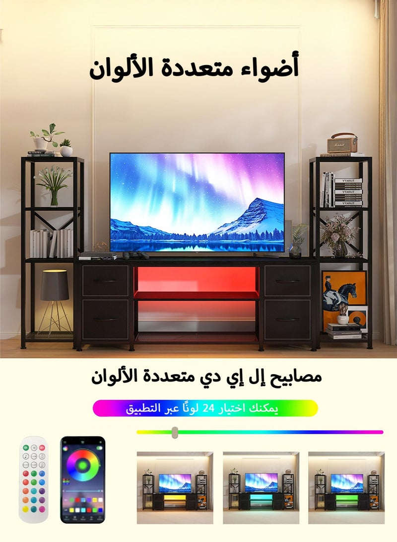 يانارا طاولة تلفزيون لشاشات حتى 55 بوصة – وحدة ترفيه مع رفوف تخزين مفتوحة، طاولة وحدة وسائط مع رف لمكبر الصوت، باللون الأسود، لغرفة المعيشة وغرفة النوم - Image 5