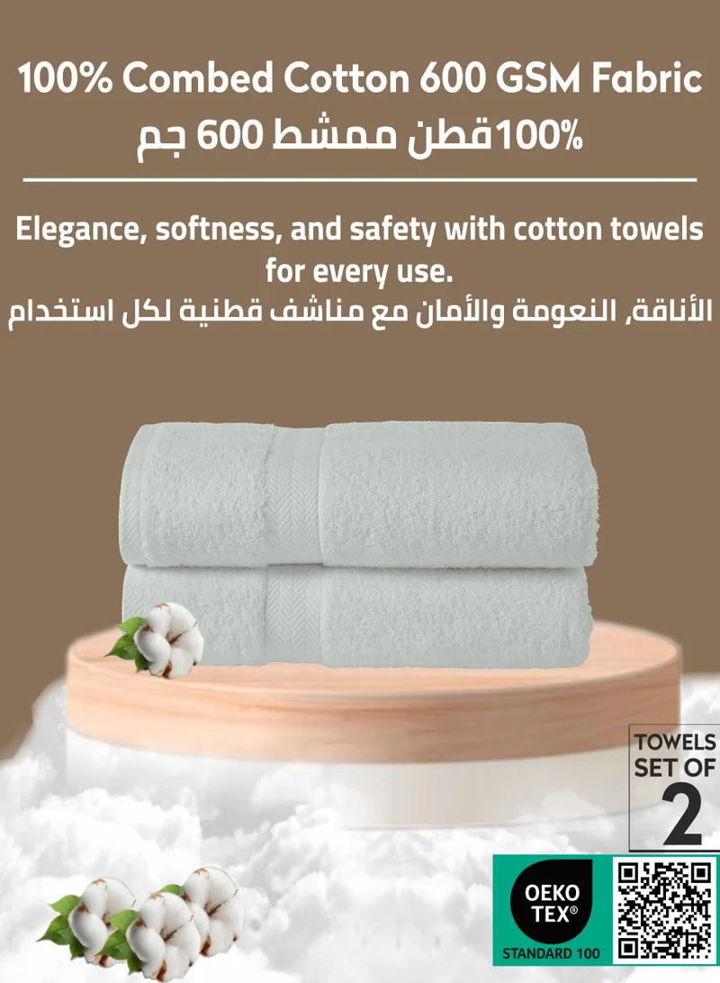 Donetella Premium 100 % Combed Cotton 2-Pcs Hand Towel Set  (50 X  90 CM) 600 GSM Super Soft Hand Towel, Highly Absorbent, Quick Dry,Best Towel for Bathroom, Spa And Hotel,Light Grey