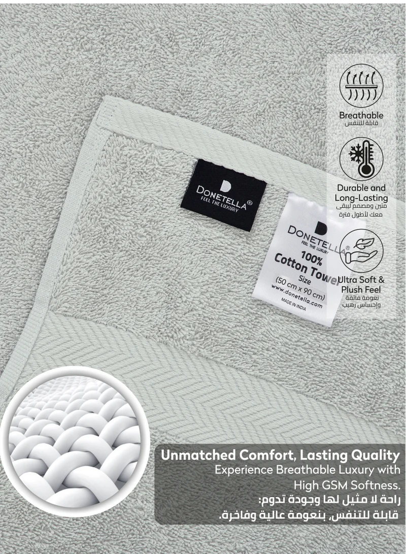 Donetella Premium 100 % Combed Cotton 2-Pcs Hand Towel Set  (50 X  90 CM) 600 GSM Super Soft Hand Towel, Highly Absorbent, Quick Dry,Best Towel for Bathroom, Spa And Hotel,Light Grey