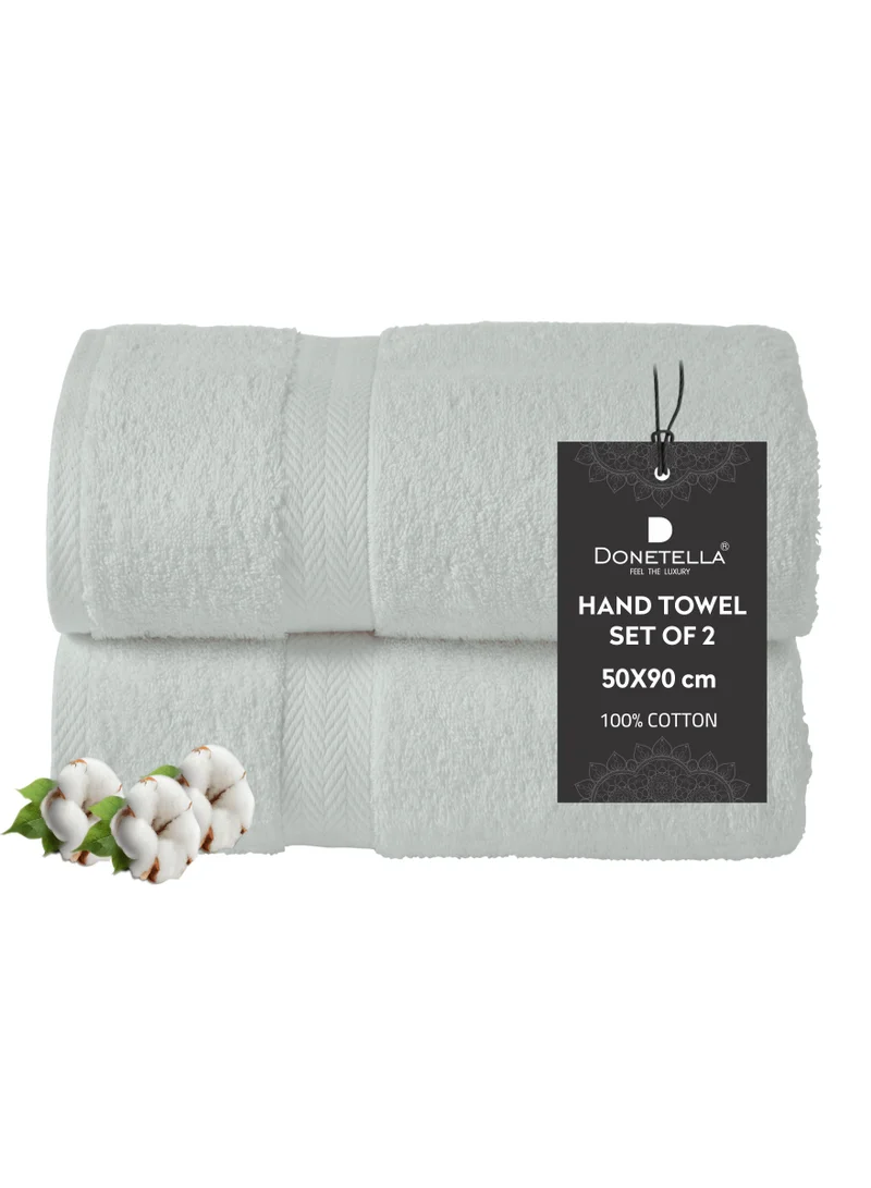 Donetella Premium 100 % Combed Cotton 2-Pcs Hand Towel Set  (50 X  90 CM) 600 GSM Super Soft Hand Towel, Highly Absorbent, Quick Dry,Best Towel for Bathroom, Spa And Hotel,Light Grey