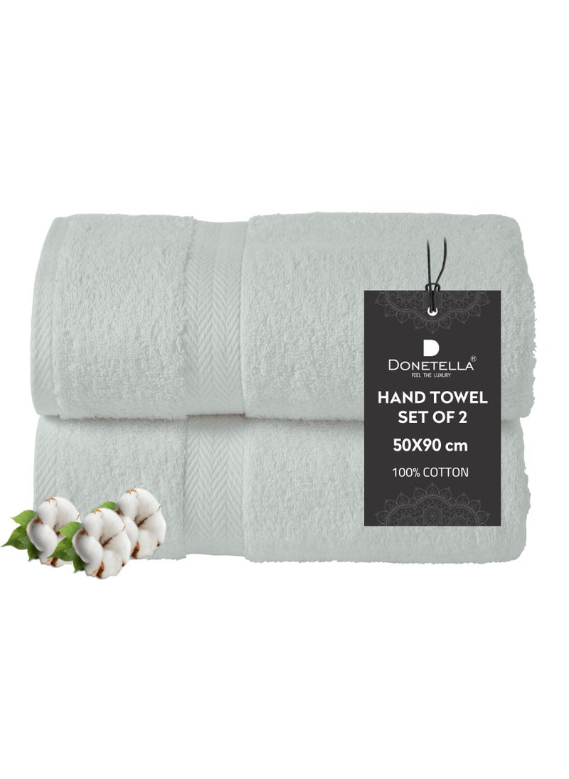 Donetella Premium 100 % Combed Cotton 2-Pcs Hand Towel Set  (50 X  90 CM) 600 GSM Super Soft Hand Towel, Highly Absorbent, Quick Dry,Best Towel for Bathroom, Spa And Hotel,Light Grey  - Image 1