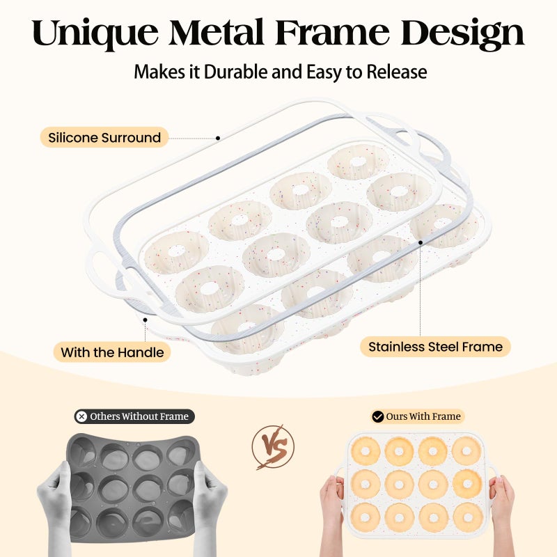 Vinino Silicone Mini Fluted Tube Cake Pans with Metal Reinforced Frame, 12-Cavity Mini Flan Molds, Non-stick Cupcakes Pans for Baking, Donuts, Muffins, Cornbread, Brownies, Jellies - Image 2