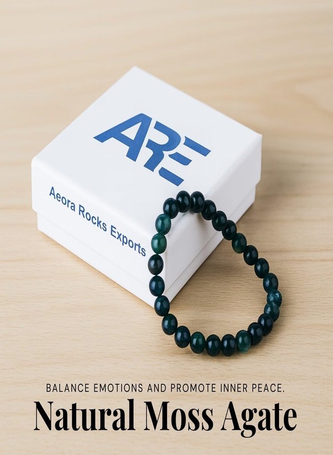 ARE - Aeora Rocks: Moss Agate Bead Bracelet for Emotional Balance, Growth, and Abundance, for Men and Women (Size - 8mm) - Image 5