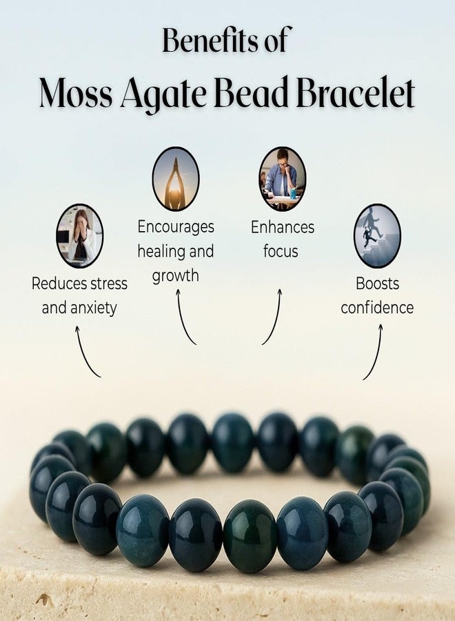 ARE - Aeora Rocks: Moss Agate Bead Bracelet for Emotional Balance, Growth, and Abundance, for Men and Women (Size - 8mm) - Image 2