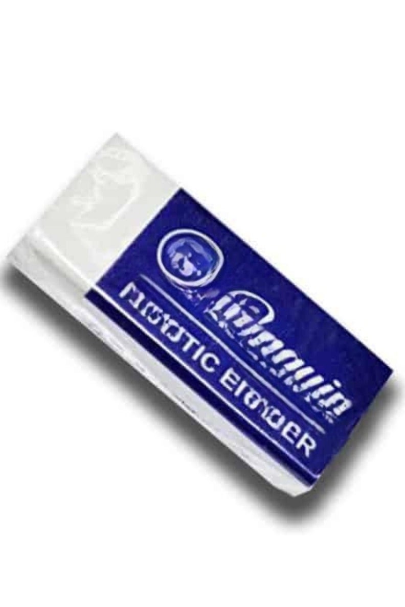 Penguin High-Quality Plastic Eraser E-208 – White, Precisely Removes Pencil Marks - Image 1