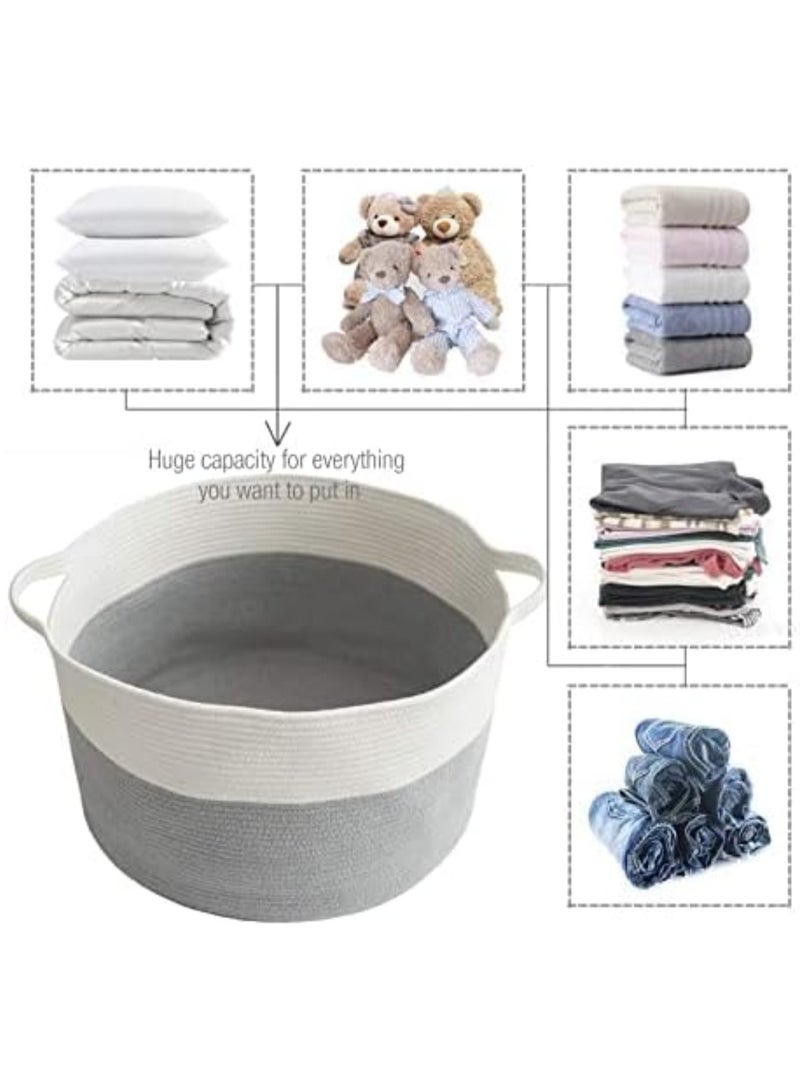 TYCOM Laundry Hamper Cotton Rope Basket Woven Laundry Basket for Blankets Storage Hamper with Handle Comforter Cushions Storage Bins Thread Blanket, Towels, Home Storage - White Light Grey - Image 4