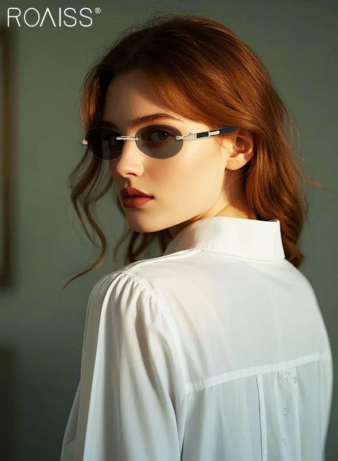 رويس نظارة شمسية بدون إطار بيضاوية الشكل للنساء، نظارات شمسية للحماية من الأشعة فوق البنفسجية 400، نظارات زخرفية عصرية لحفلات الهواء الطلق والتصوير الفوتوغرافي في الشوارع - Image 2